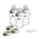 Tommee Tippee Natural Start 3 Uses Glass Bottle, Cup or Jar Set, 9oz, Slow Flow Breast-Like Nipple for a Natural Latch, Leakproof Travel Food Jar Lids