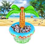 Summer Inflatable Palm Tree Beach Party Cooler,Floating Drink Cooler for Parties Beer Drinks Ice Bucket Decor Toy Outdoor Supplies Hawaiian Luau Party Decorations for Tropical Themed (Blue Green)