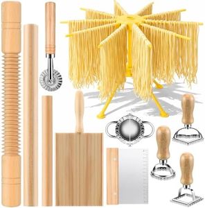 11 Pcs Pasta Making Tools Kit - Pasta Drying Rack, Gnocchi Board,Pasta Cutter, Ravioli Stamps, Wood Threaded Pasta Roller Pin Set, Noodle and Dumplings Maker
