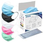 QUARANT Meltblown - SMMS Fabric Fabric 3 Ply Disposable Face Mask with Nose Clip and Reusable Travel Pouch (Assorted, Pack of 100) for Unisex