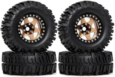 REDSPIDER 4PCS 1.9" RC Crawler Tires Mud Slingers (OD 95mm/3.75") & Beadlock Wheels, Deep Dish -10.4mm Negative Offset Rim for 1/12 MJX H12Y, MN128, MN82S, (Brown)