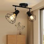 LTBLIGHT LED Track Lighting Kit, 2-Light Directional Ceiling Light Fixture, Black Metal Wire Cage Ceiling Spot Lights Fitting for Kitchen, Bedroom, Art Wall, E26 Base, Bulbs Not Included