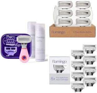 Flamingo Travel Razor Kit for Women Value Pack– 1 Mini Handle, 2 Travel Size Foaming Shave Gels, 7 Body Razors Refills, 9 Pubic Razor Refills