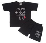 Pankhu 'Mom+Dad' Text Printed Cotton Baby Black Clothing Sets/Tshirt-Shorts(Boys/Girls Up To 2 Years) (6-9 Months)