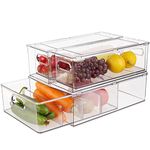 Taiuloo 3 Pack Refrigerator Organizer Bins with Pull-out Drawer, Large Stackable Fridge Drawer Organizer Set with Handle, BPA-free Clear Storage Container for Freezer, Cabinet, Pantry Organization