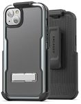 Encased Exos-Armor Designed for iPhone 14 Case with Belt Clip Holster and Durable Metal Kickstand (Gunmetal)