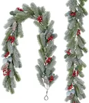 U'Artlines Total 8.6Ft Christmas Garland 2PCS Artificial Holiday Hanging Garlands Christmas Vine with Red Berries Pinecone for Stairs Wall Fireplace Mantel Indoor Outdoor Decor