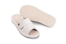 PAFOLI Women Leather Slippers - Handmade Open Toe Comfy House Shoes Many Sizes UK (5 UK, White)