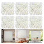 Silk Flower Wall Panels Backdrop 15 * 15inch- 6Pcs Floral Wall Mat DIY 3D Floral Panels Handmade Fake Flower Screen for Photo Photography Party Wedding Backdrop Wall Background Decor-White