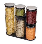 Joseph Joseph Podium 5 piece Glass Airtight Food Storage Jar Container Set with Stand, Black