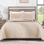 Exclusivo Mezcla Ultrasonic Reversible King Size Quilt Bedding Set with Pillow Shams, Lightweight Quilts King Size, Soft Bedspreads Bed Coverlets for All Seasons - (Brich Beige, 104"x96")