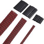 50ft PET Expandable Braided Cable Sleeve, Wire Loom Wire Braid Sleeving with 127 Pieces Shrink Tube for Audio Video and Other Home Device Cable Automotive Wire (Red,1 Inch, 1/4 Inch, 3/4 Inch)