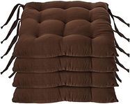 TEEJA Geomatric Printed Microfiber Durable, Comfortable & Soft Square Chair Pad Cushion Seat Pad with Ties (16INCHES #16 INCHES, Brown, 4)