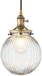 Yosoan Vintage Edison Bulb Pendant Light Fitting with ribbed Globe Glass Shade, Loft Bar Hanging Ceiling Lights Chandelier for Kitchen Dining Room Bedroom Restaurant (Antique)