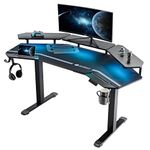 EUREKA ERGONOMIC Electric Standing Desk 160x74 cm Wing Shaped Gaming Desk Height Adjustable Large Home Office Studio Computer Desk with LED Convertible Monitor Shelves