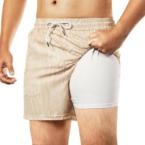 BRISIRA Mens Swim Trunks Bathing Suit 5 Inch Inseam Compression Liner Beach Swim Shorts Swimwear Quick Dry Zipper Pocket