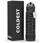 Coldest Sports Water Bottle with Straw Lid Vacuum Insulated Stainless Steel Metal Thermos Bottles Reusable Leak Proof Flask for Sports Gym (24 oz, Black Leopard)