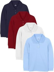 Cooraby 4 Pieces Girls' Long Sleeve Uniform Polo Shirt School Interlock Polo Shirt with Picot Collar, Button Closure