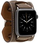 Burkley - Genuine Leather Replacement Strap for Apple Watch in 38mm 40mm 41mm - Compatible with All Series - Handmade - Elegant Design - Smoky Brown (CUFF-RO6-38)