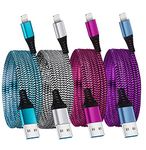 borcall USB to Lightning Cable：6FT 4Pack Braided Fast Charging Power Adapter Cargador Cords for iPhone 13 Pro Max/12 Pro Max/12Pro/11 Pro Max/XS/XR/8/7/6S Plus iPad Mini Air Pod Color Wire