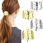 4 Pcs Ponytail Holder Hair Clips Lava High Ponytail Buckle Hair Cuff Metal Dress Up Hair Ring for Long Hair Horsetail Hair Ties Ponytail Hair Bands Decorative Accessories for Women (Gold + Silver)