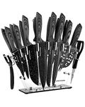 Dockorio all in one Kitchen Knife Set with Block, 19 PCS High Carbon Stainless Steel Sharp Serrated Steak Knives Set, Chef Knives, Bread Knife, Scissor, Sharpener,