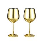 UgyDuky 2Pcs 18 Oz Stainless Steel Wine Glass Gold Metal Wine Glass with Stem Unbreakable Wine Tumbler Elegant Stainless Steel Goblets Metal Copper Drinkware for Pool Camping Picnics Outdoor Anniversary Party Events (Gold)