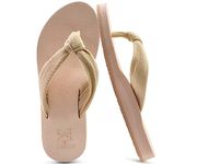 KuaiLu Flip Flops for Women with Arch Support Yoga Mat Comfortable Summer Beach Walking Thong Sandals Slip On Indoor Outdoor Beige Size 8