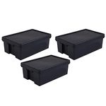 JMS we create smile (Set of 3) 36 Litre Black Bam Heavy Duty Storage Box with Lid Stackable/Nestable Containers Organizing Basket Garage Storage Solution (36 Litre)