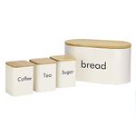 Kitchen Canister Set | Tea, Coffee & Sugar Canisters | Kitchen Container Set with Bamboo Lids | Food Storage | M&W (4 Piece (with Bread Bin))