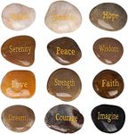 tiggell 12 Pieces Inspirational Stones Natural Engraved Faith Rocks 12 Different Words Encouragement Amulets Gift for Prayer Friends and Family Religious Home Decor