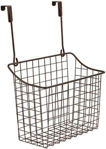 Spectrum Hanging Baskets for Organizing (Large, Bronze) - Grid Over the Cabinet Wire Basket for Kitchen or Bathroom - Door Hanging Storage Organizer for Cleaning Supplies, Washcloths, & Hand Towels