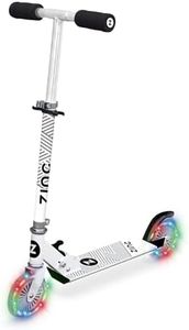 Zinc Two Wheeled Rider Kids Scooter for Ages 3+ – Folding 2-Wheel Kick Scooter with Light Up Wheels, Lightweight, Height Adjustable, Anti-Slip Footplate, Rear Footbrake, Soft Touch Foam Grips, White