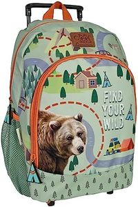 PERLETTI Mochila con Ruedas Niño Ecológica con Oso Bolsillo Frontal - Mochila Trolley Niños Detalles Reflectantes Escuela Viaje - Trolley Infantil Ajustable Material Reciclable - 36x25x15cm (Oso)