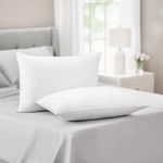 MARTHA STEWART Down Alternative Pillows King Size Set Of 2, Plush Cooling Pillow for Back, Stomach or Side Sleepers, Memory Foam-Like Fiber Fill, Dobby Stripe, 20" x 36", White