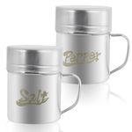 Tebery 2 Pack Stainless Steel Salt Pepper Dredge Shakers with Lid and Handle, 13.5 Ounces Seasoning Spice Condiment Shaker with Holes for Cooking Kitchen Baking Salt Candy