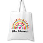 Personalised Teacher Bag with Customisable Name, Teacher Gifts, Custom Leaving End of Term Gift, Custom Teacher Tote Bag with Any Name, Rainbow Tote Bag, School Leaving Gift