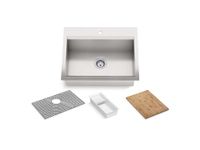 KOHLER Task Kitchen Sink, Stainless Steel Dual Mount Single Bowl, 27" Workstation Sink, 1 Hole Faucet, K-80086-1PC-NA