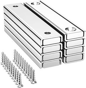 Gvolatee 8 Pezzi Magneti Neodimio Potentissimi 30 Kg Forza 60 x 13.5 x 5 mm, Rettangolari Magnete Super Potente con Viti di Montaggio, Multiuso Calamite Per Frigo, Lavagne, Mappe, Decorazioni