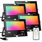 LED Flood Light Outdoor 300W Equivalent,Smart RGB Color Changing Flood Lights with Bluetooth APP Control,2700K&16 Million Colors,DIY Scenes,Timing, IP66 Waterproof for Stage Landscape Lighting(4Pack)