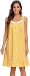 IZZY + TOBY Womens Sleeveless Nightgowns Cotton Night Dress Nightgown Comfy Sleepwear Dress Lightweight Night Gown, Print Yellow, X-Large