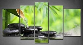 Framed Spa Wall Art Zen Stone Painting Canvas Print Bamboo Fountain Pictures for Home Office Decor