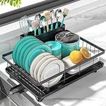 MERRYBOX Dish Drying Rack Dish Racks for Kitchen Counter Sink with Drainboard Black Rustproof Drying Rack Kitchen Dish Drainer with Widened Leak-Proof Spout, Large 3-Compartment Utensil Holder