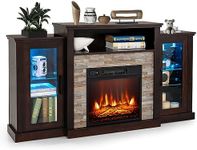 DORTALA Electric Fireplace TV Stand for TVs Up to 65 Inches, Electric Fireplace Mantel with 16-Color Led Lights, Adjustable Glass Shelves, Remote & Smart APP Control, Dark Brown