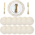 Cedilis 12 Pack Round Pressed Vinyl Placemats, Non-Slip Washable Gold Christmas Wedding Accent Centerpiece Placemat for Dining Table Kitchen Decor, 15inch