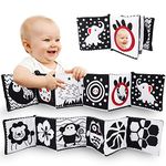 Black and White Sensory Toys, High Contrast Soft Baby Book with Soft Mirror, Double-sided Newborn Sensory Toys 0-6 Months, Infant Tummy Time Toys Gifts for Early Education