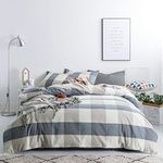 SUSYBAO Blue Checkered Duvet Cover King Size 100% Washed Cotton Plaid Duvet Cover Set 3 Piece 1 Grid Duvet Cover with Zipper Ties 2 Pillowcases Luxury Soft Checkered Bedding Duvet Cover Set Breathable