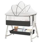 Baby Bassinet Bedside Sleeper for Baby,Bedside Bassinet with Wheels and Storage Basket,All Mesh Portable Bassinet for Newborn,6 Height Adjustable Easy to Assemble Bedside Crib(Upgrade Black)