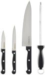 Amazon Brand - Solimo High-Carbon Stainless Steel Kitchen Knife Set with Sharpener | Triple Rivet Handle | Set of 4 (Silver)