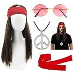 iZoeL Hippie Costumes Halloween Costumes for Men - Hippie Wig Sunglasses Hippie Peace Necklace -70s Disco Style 60s Outfit 80s Fancy Dress 80s Night Accessories - Retro Men Women